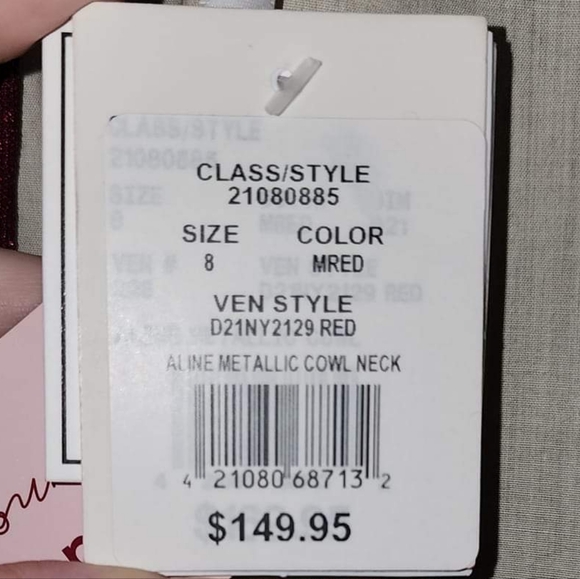 Metallic Red Cowl Neck David's Bridal Dress - Picture 3 of 6